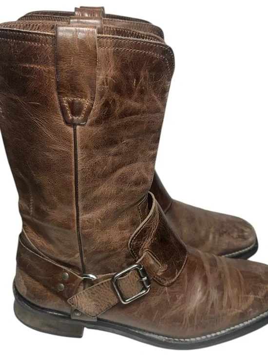 John Varvatos Men’s Size 9.5 Brown Rugged Leather Harness Pull On Biker Boots - Picture 7 of 11